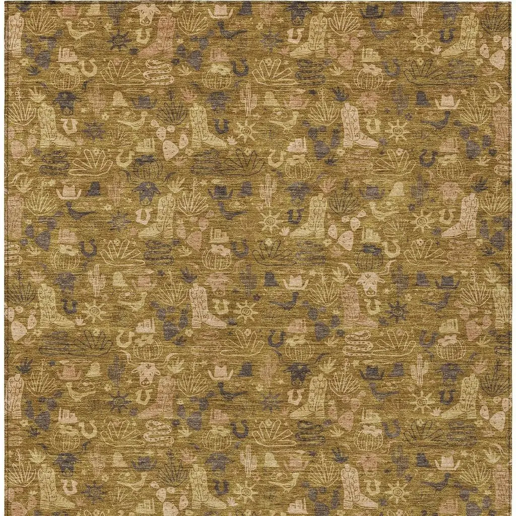5' X 8' Walnut And Gold Stars Washable Indoor Outdoor Area Rug Homeroots Outdoor