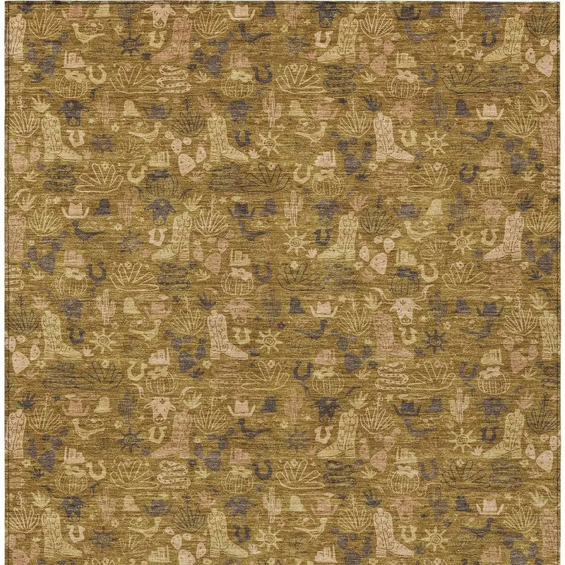 5' X 8' Walnut And Gold Stars Washable Indoor Outdoor Area Rug Homeroots Outdoor