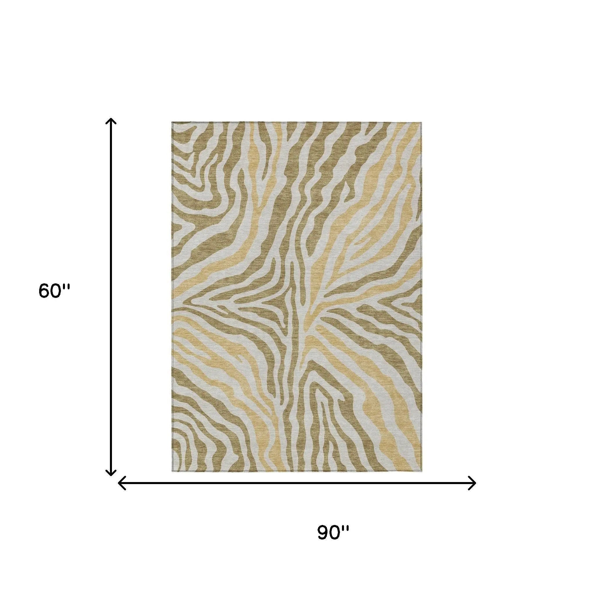 5' X 8' Walnut And Gold Zebra Print Washable Indoor Outdoor Area Rug Homeroots Outdoor