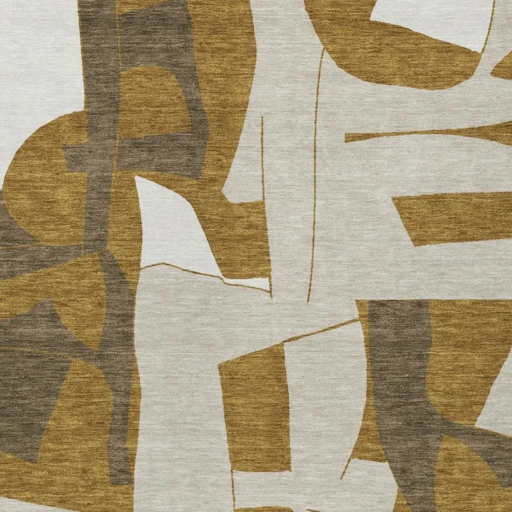 5' X 8' Walnut And Ivory Geometric Washable Indoor Outdoor Area Rug Homeroots Outdoor