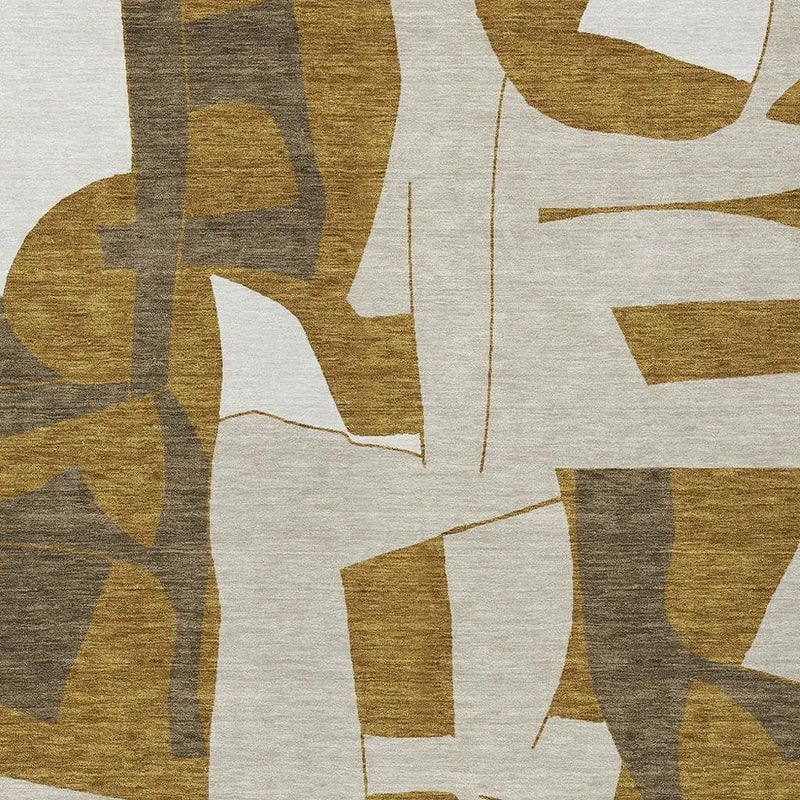 5' X 8' Walnut And Ivory Geometric Washable Indoor Outdoor Area Rug Homeroots Outdoor