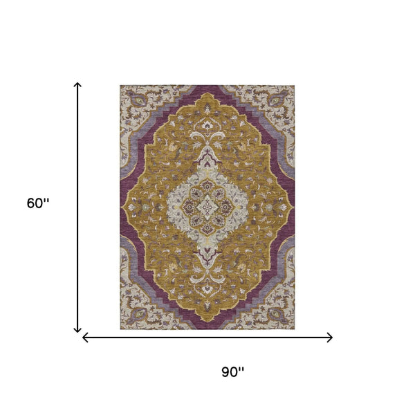 5' X 8' Walnut And Orange Medallion Washable Indoor Outdoor Area Rug Homeroots Outdoor