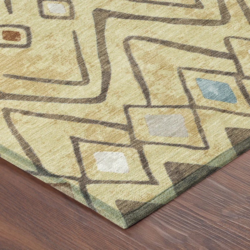 5' X 8' Wheat And Brown Geometric Washable Indoor Outdoor Area Rug Homeroots Outdoor