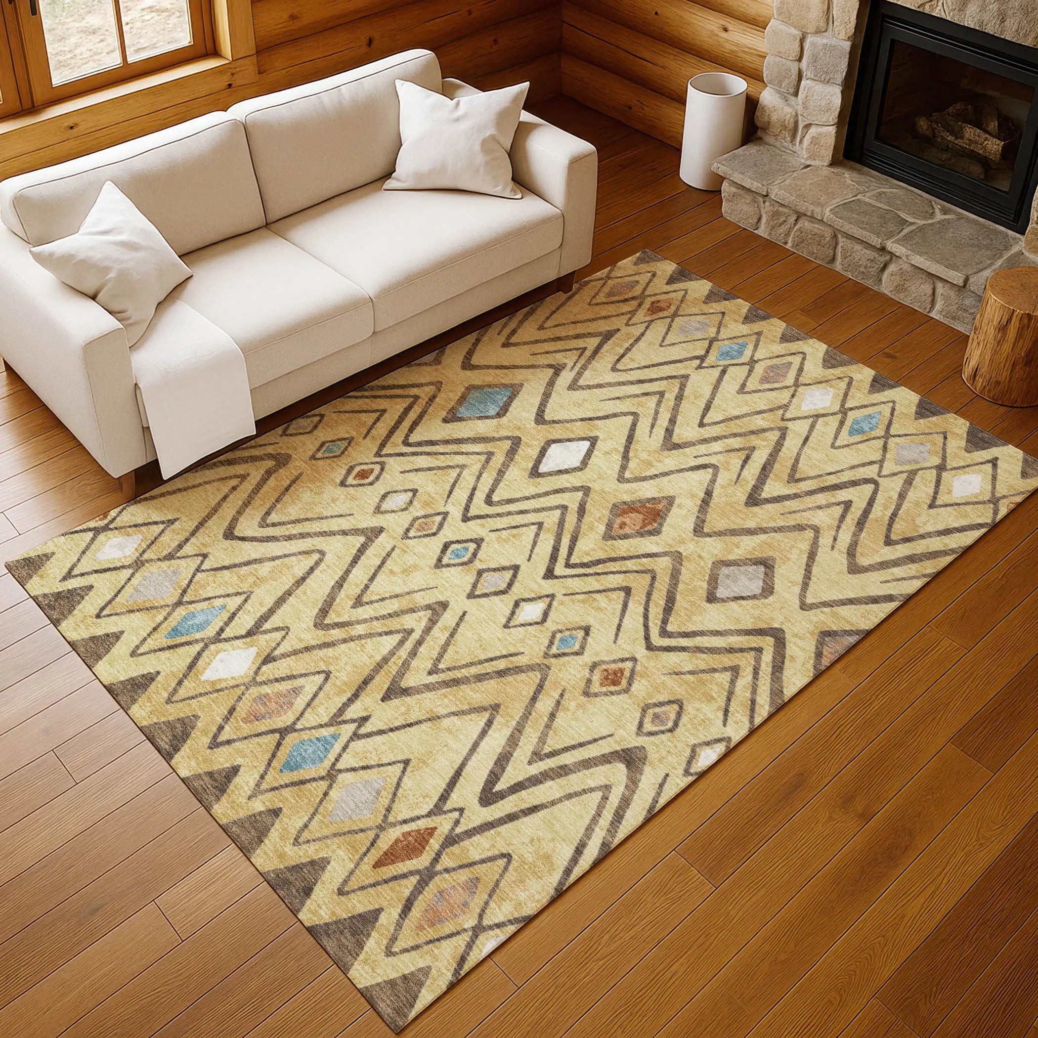 5' X 8' Wheat And Brown Geometric Washable Indoor Outdoor Area Rug Homeroots Outdoor