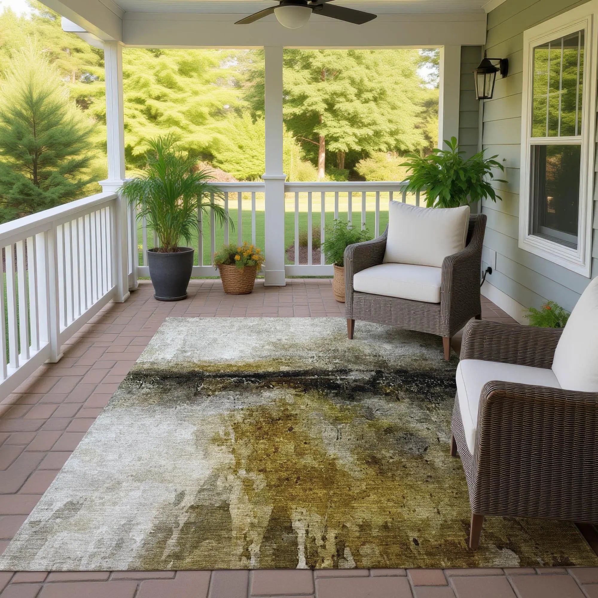 5' X 8' Wheat And Gold Abstract Washable Indoor Outdoor Area Rug Homeroots Outdoor