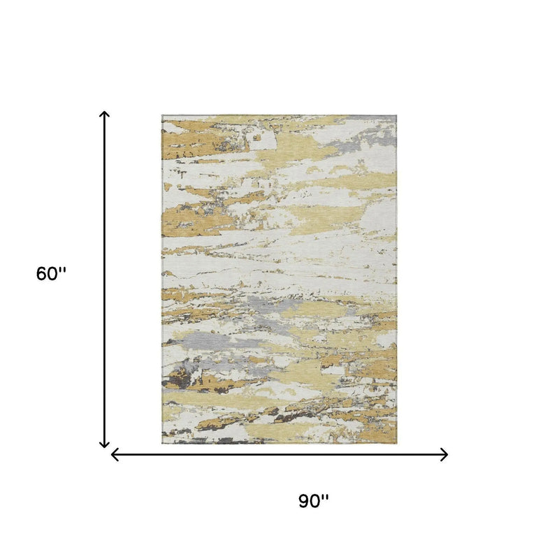 5' X 8' Wheat And Gold Abstract Washable Indoor Outdoor Area Rug Homeroots Outdoor