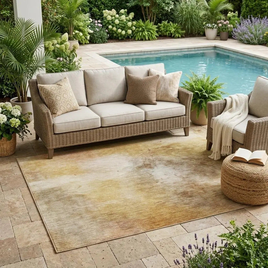 5' X 8' Wheat And Gold Abstract Washable Indoor Outdoor Area Rug Homeroots Outdoor