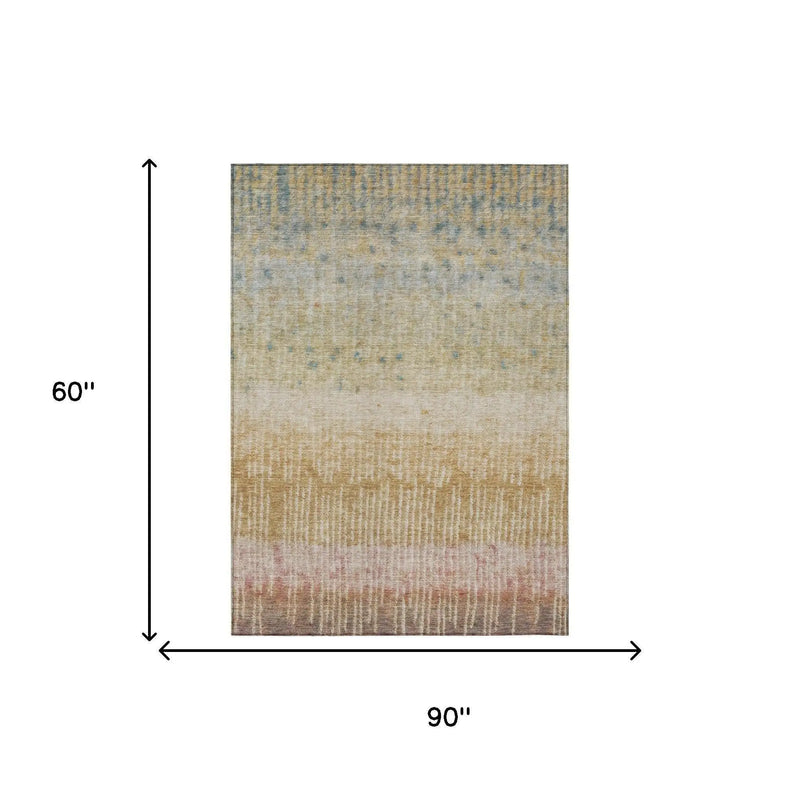 5' X 8' Wheat And Gold Abstract Washable Indoor Outdoor Area Rug Homeroots Outdoor