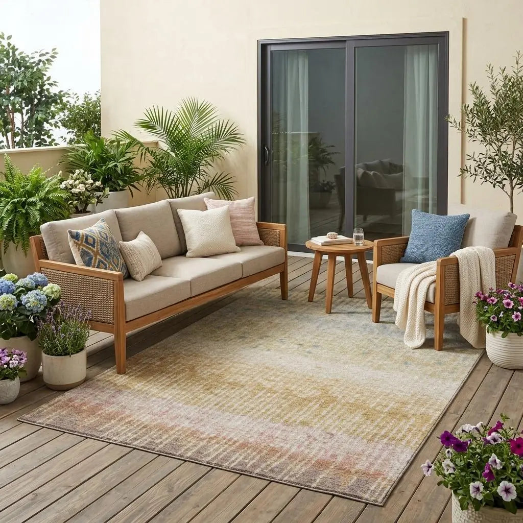 5' X 8' Wheat And Gold Abstract Washable Indoor Outdoor Area Rug Homeroots Outdoor
