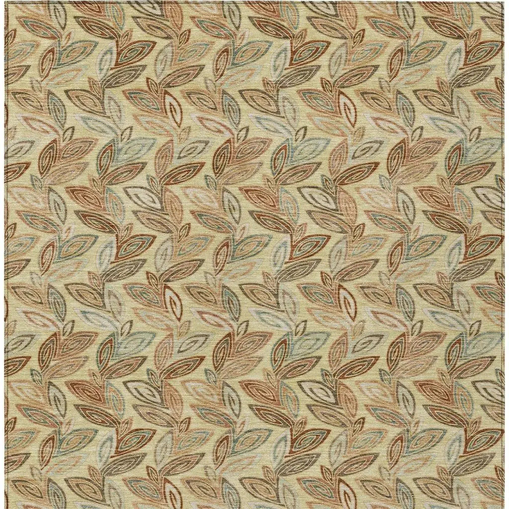 5' X 8' Wheat And Gold Botanical Leaves Washable Indoor Outdoor Area Rug Homeroots Outdoor