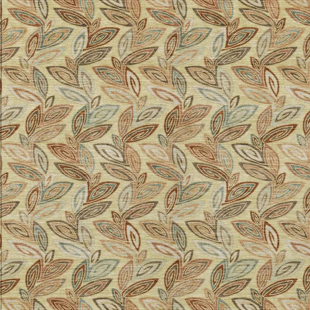 5' X 8' Wheat And Gold Botanical Leaves Washable Indoor Outdoor Area Rug Homeroots Outdoor