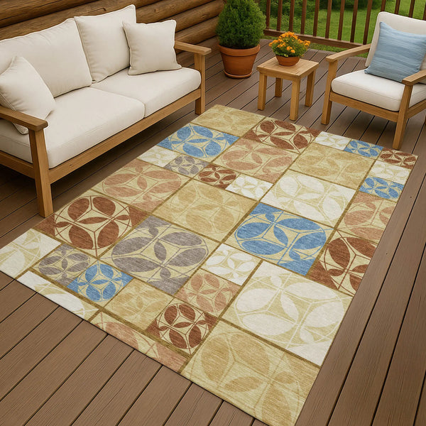 5' X 8' Wheat And Gold Geometric Washable Indoor Outdoor Area Rug Homeroots Outdoor