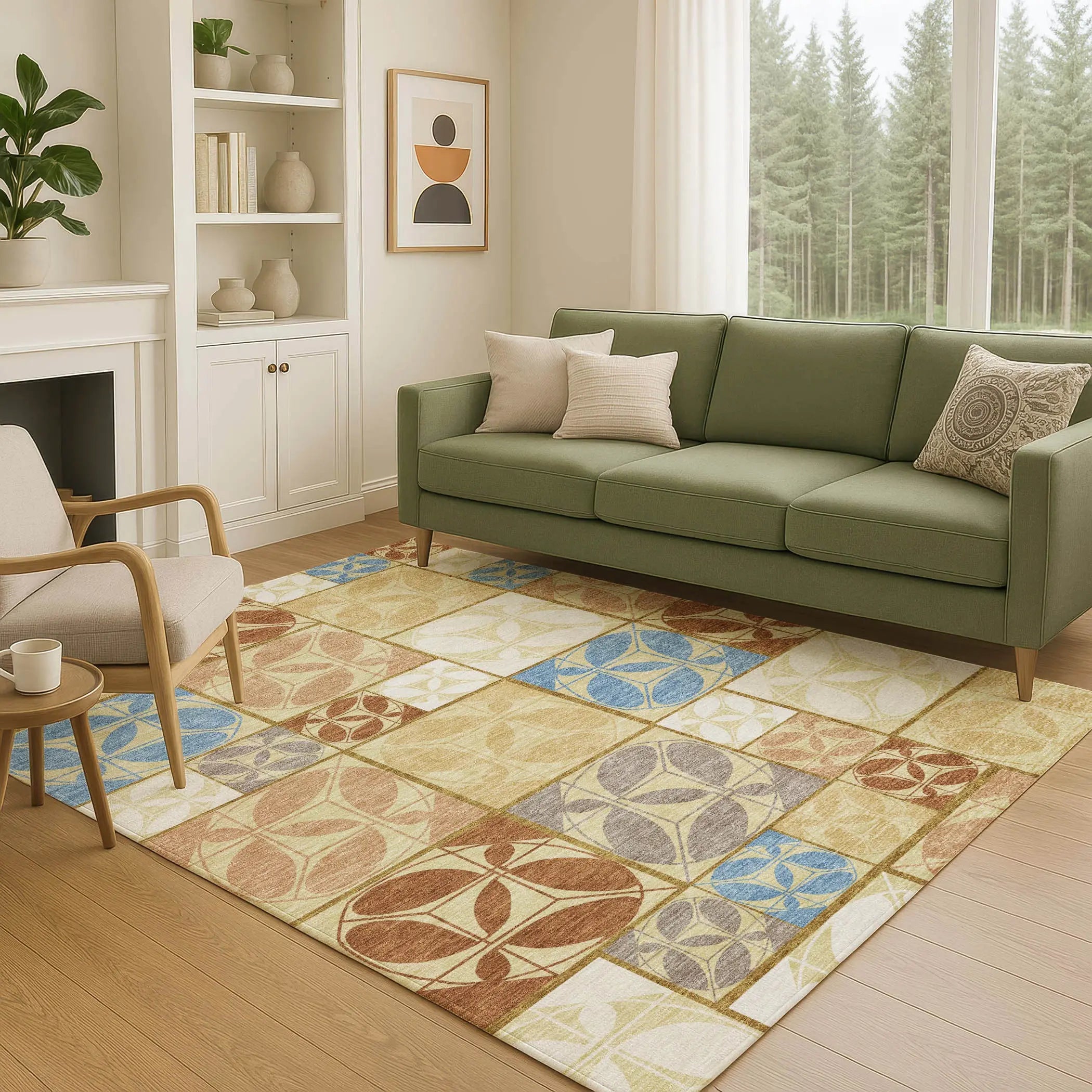5' X 8' Wheat And Gold Geometric Washable Indoor Outdoor Area Rug Homeroots Outdoor