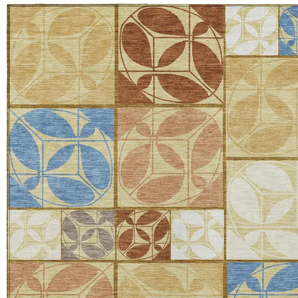 5' X 8' Wheat And Gold Geometric Washable Indoor Outdoor Area Rug Homeroots Outdoor