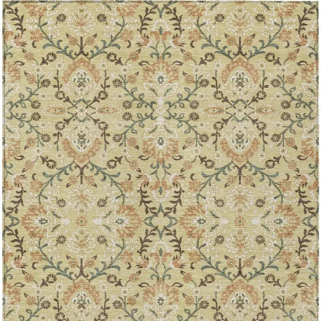 5' X 8' Wheat And Gold Geometric Washable Indoor Outdoor Area Rug Homeroots Outdoor
