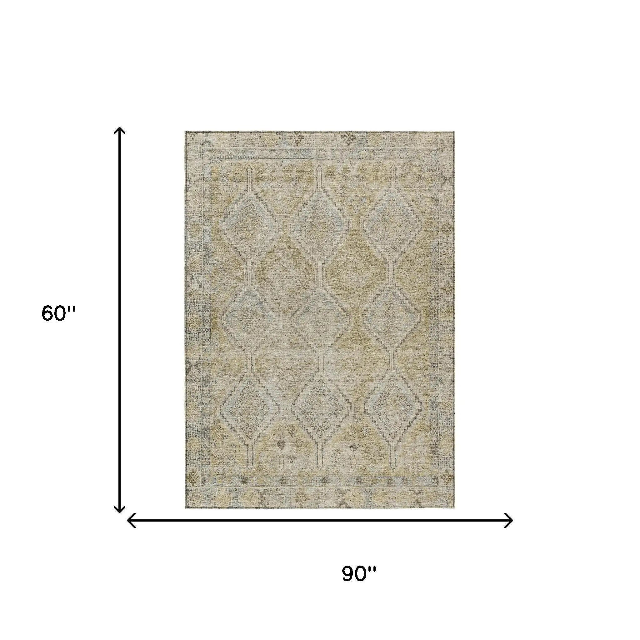 5' X 8' Wheat And Gold Geometric Washable Indoor Outdoor Area Rug Homeroots Outdoor