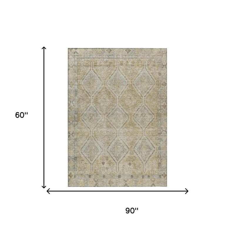 5' X 8' Wheat And Gold Geometric Washable Indoor Outdoor Area Rug Homeroots Outdoor