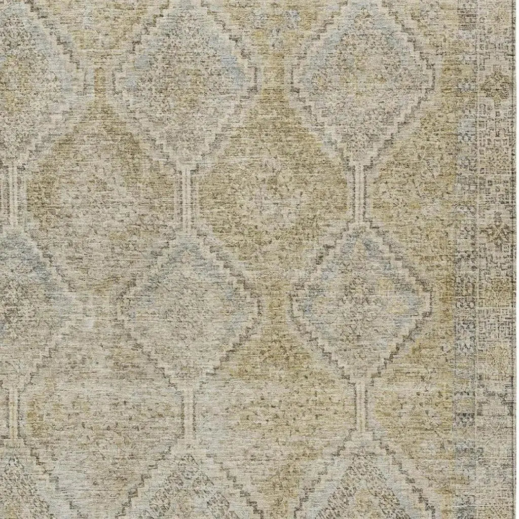 5' X 8' Wheat And Gold Geometric Washable Indoor Outdoor Area Rug Homeroots Outdoor