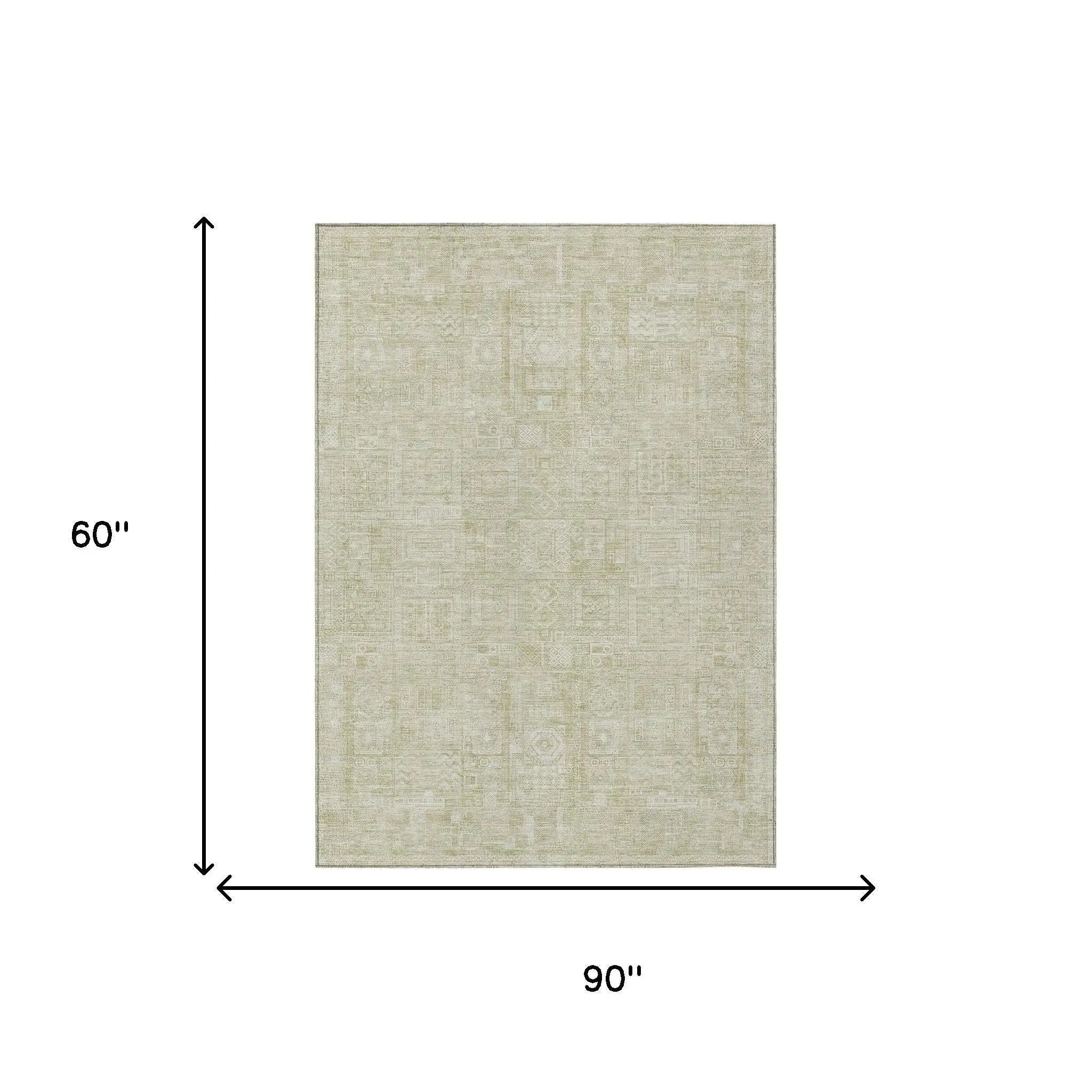 5' X 8' Wheat And Gold Oriental Washable Indoor Outdoor Area Rug Homeroots Outdoor