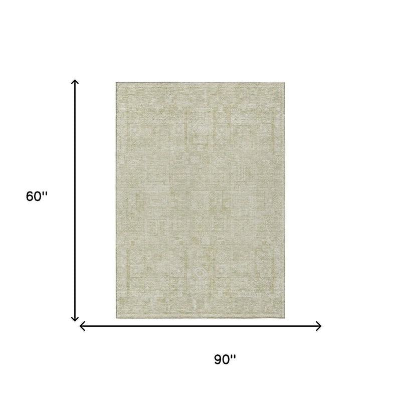 5' X 8' Wheat And Gold Oriental Washable Indoor Outdoor Area Rug Homeroots Outdoor