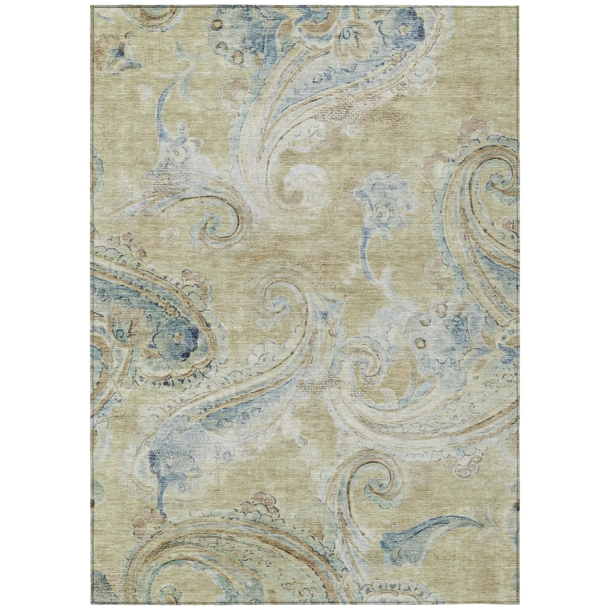 5' X 8' Wheat And Gold Paisley Washable Indoor Outdoor Area Rug Homeroots Outdoor