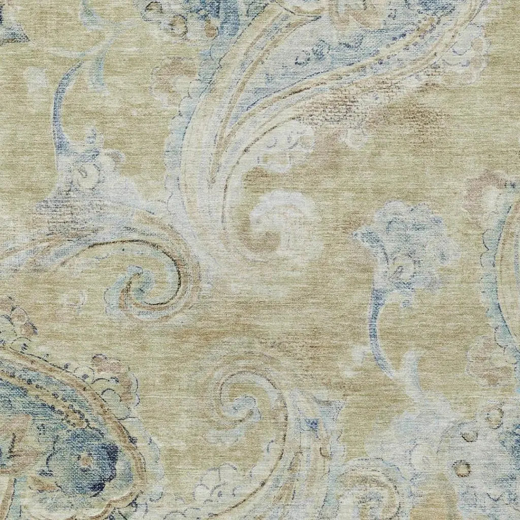 5' X 8' Wheat And Gold Paisley Washable Indoor Outdoor Area Rug Homeroots Outdoor