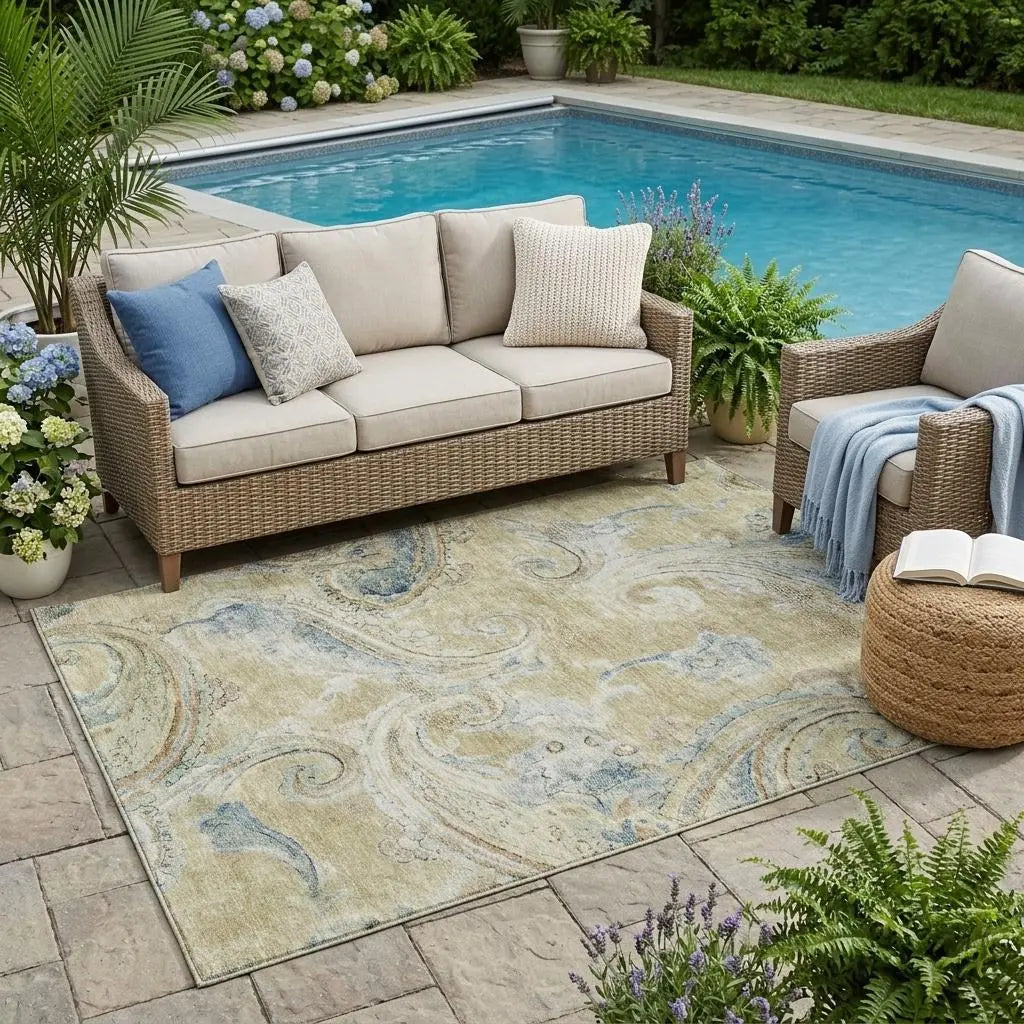 5' X 8' Wheat And Gold Paisley Washable Indoor Outdoor Area Rug Homeroots Outdoor