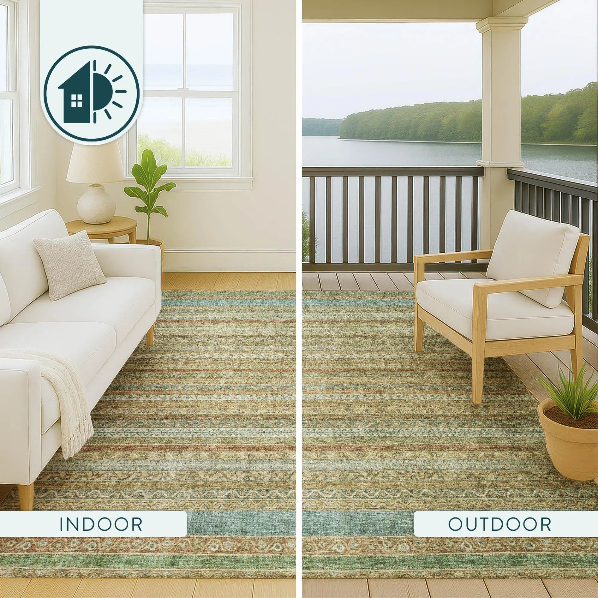 5' X 8' Wheat And Gold Striped Washable Indoor Outdoor Area Rug Homeroots Outdoor