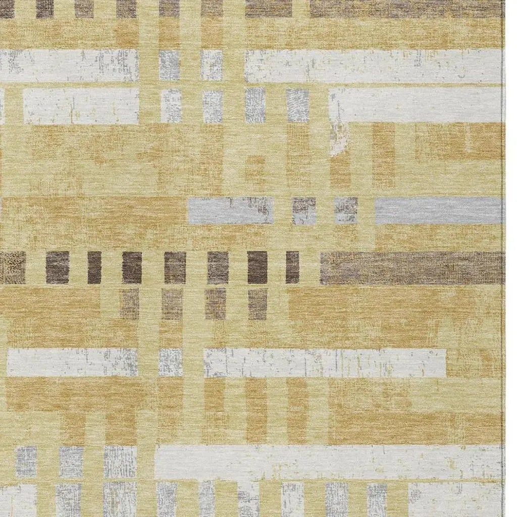 5' X 8' Wheat And Gold Striped Washable Indoor Outdoor Area Rug Homeroots Outdoor