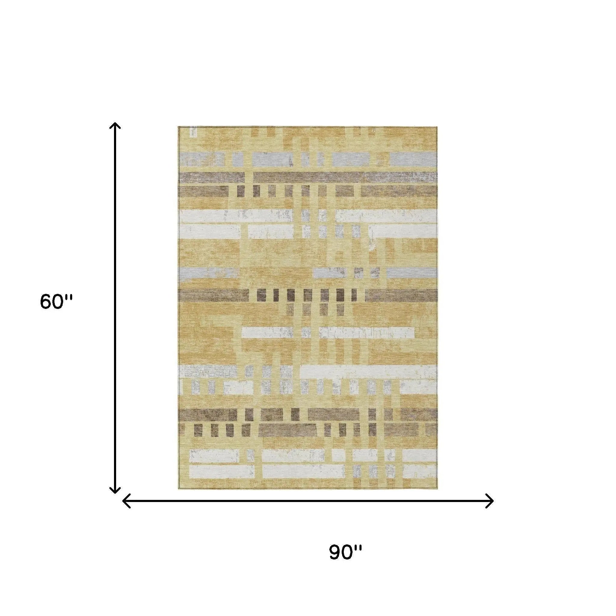 5' X 8' Wheat And Gold Striped Washable Indoor Outdoor Area Rug Homeroots Outdoor
