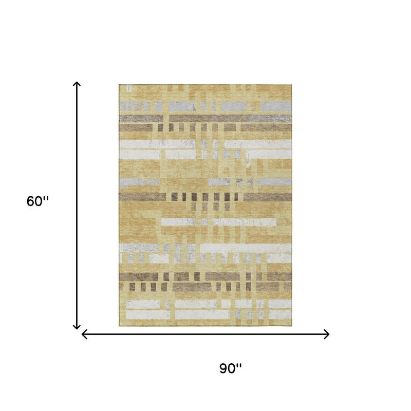 5' X 8' Wheat And Gold Striped Washable Indoor Outdoor Area Rug Homeroots Outdoor