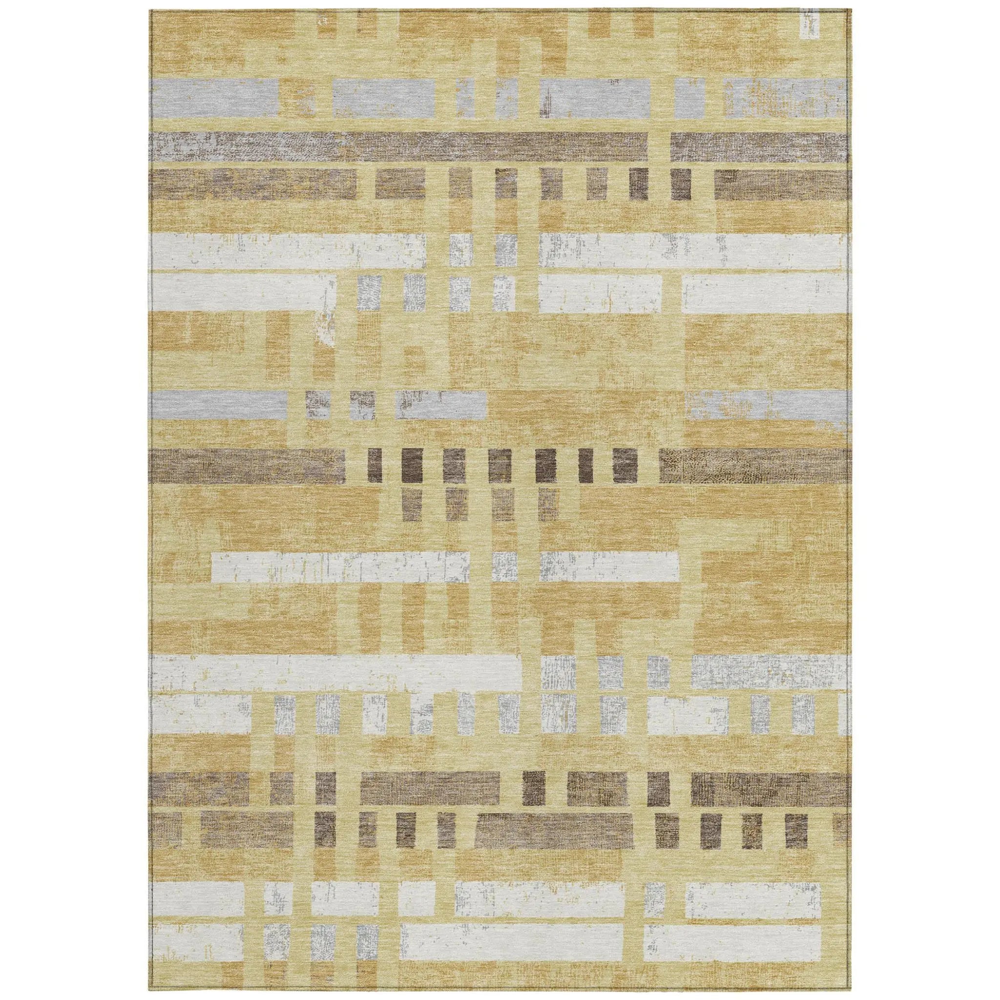 5' X 8' Wheat And Gold Striped Washable Indoor Outdoor Area Rug Homeroots Outdoor