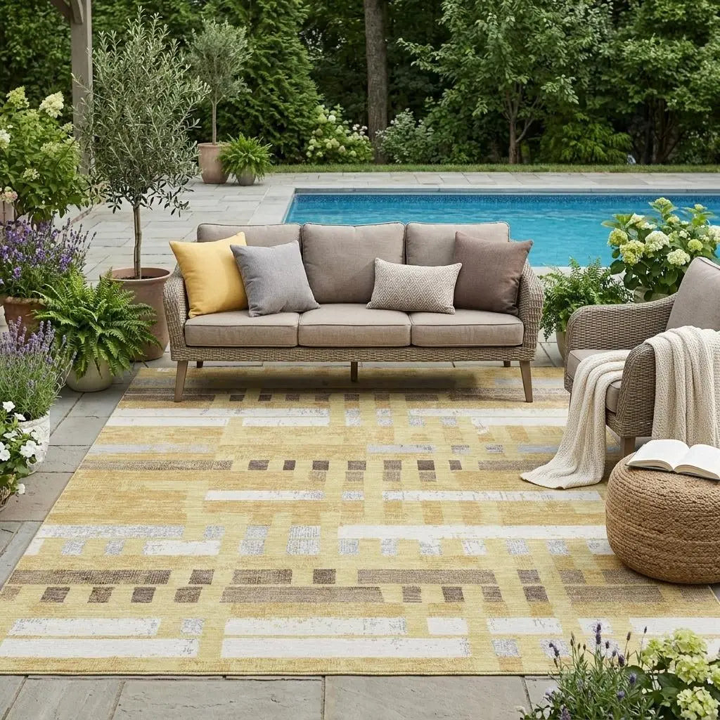 5' X 8' Wheat And Gold Striped Washable Indoor Outdoor Area Rug Homeroots Outdoor