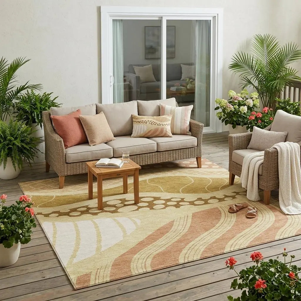 5' X 8' Wheat And Graphite Abstract Washable Indoor Outdoor Area Rug Homeroots Outdoor