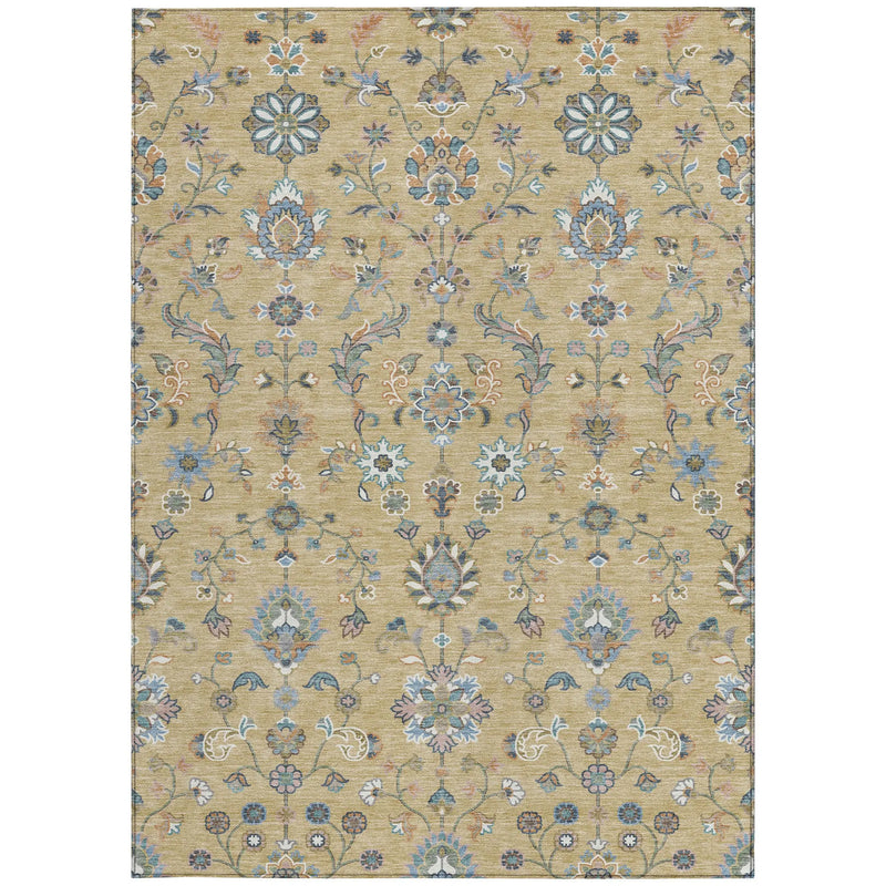 5' X 8' Wheat And Taupe Abstract Washable Indoor Outdoor Area Rug Homeroots Outdoor