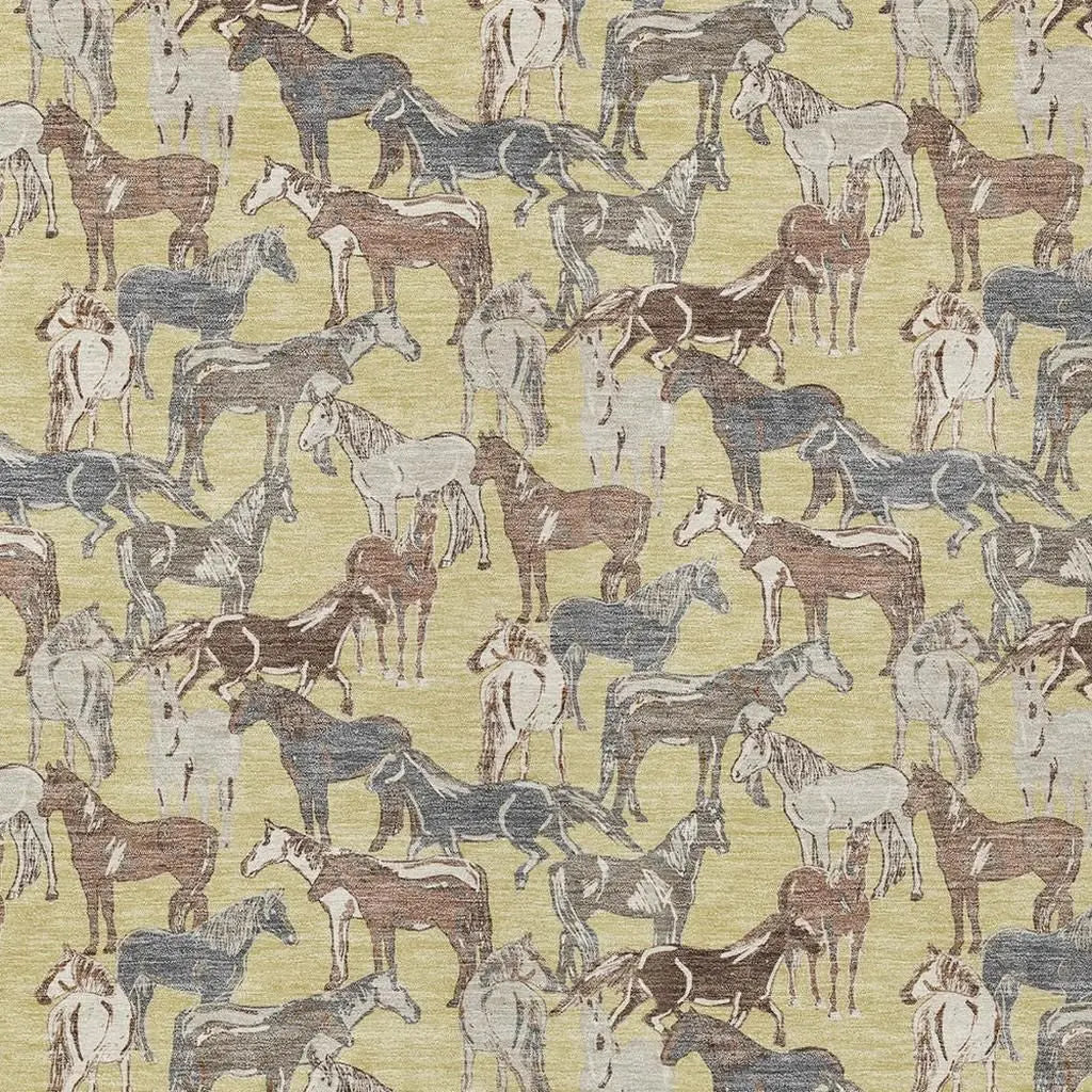 5' X 8' Wheat And Taupe Horse Washable Indoor Outdoor Area Rug Homeroots Outdoor