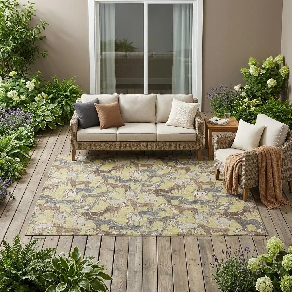 5' X 8' Wheat And Taupe Horse Washable Indoor Outdoor Area Rug Homeroots Outdoor