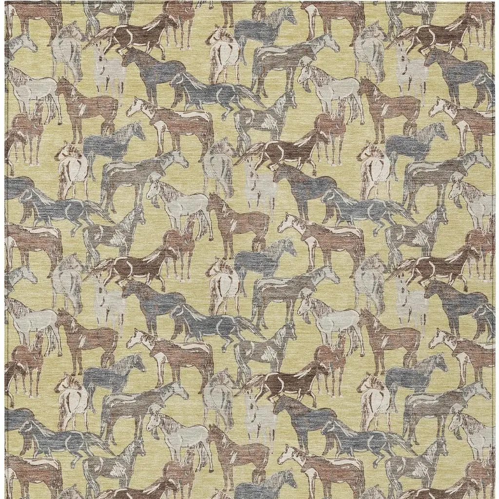 5' X 8' Wheat And Taupe Horse Washable Indoor Outdoor Area Rug Homeroots Outdoor