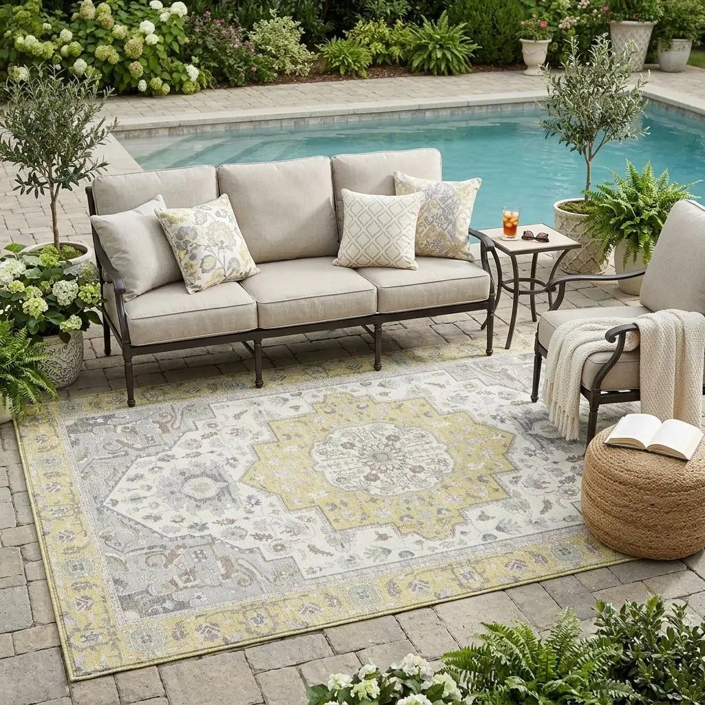 5' X 8' Wheat And Taupe Oriental Washable Indoor Outdoor Area Rug Homeroots Outdoor
