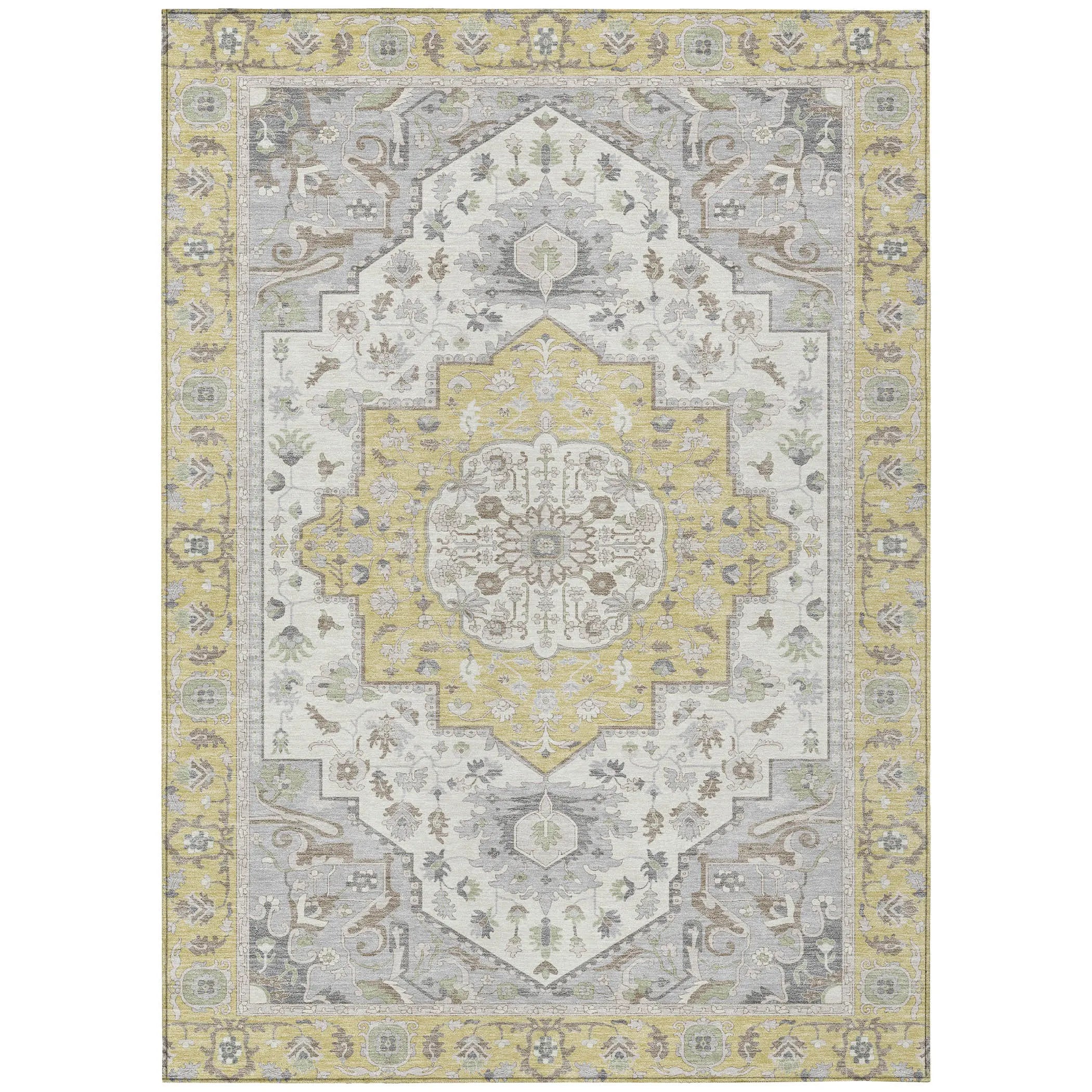 5' X 8' Wheat And Taupe Oriental Washable Indoor Outdoor Area Rug Homeroots Outdoor
