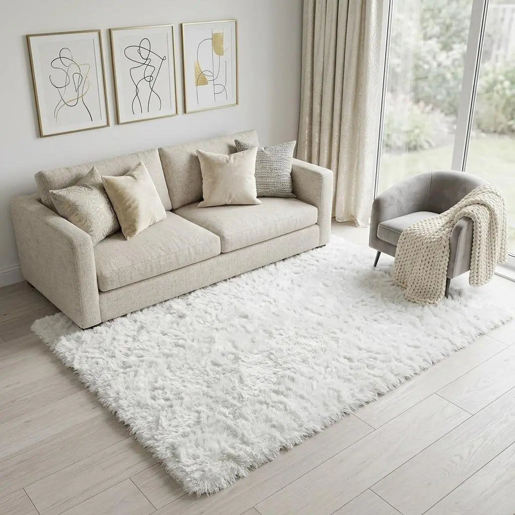 5' X 8' White And Gray Shag Hand Tufted Area Rug Homeroots Home Decor
