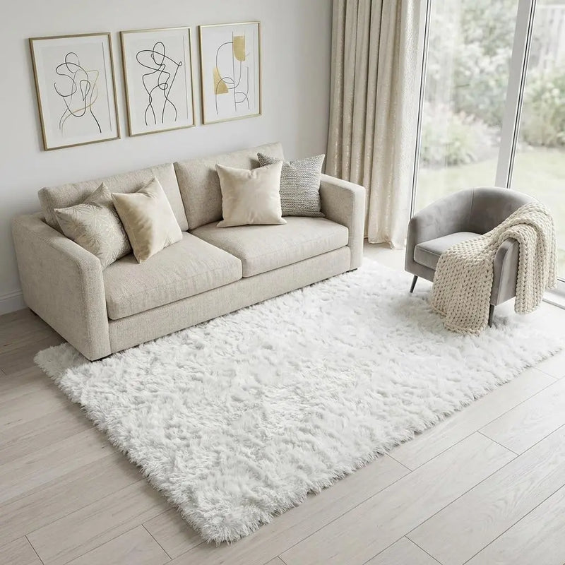 5' X 8' White And Gray Shag Hand Tufted Area Rug Homeroots Home Decor