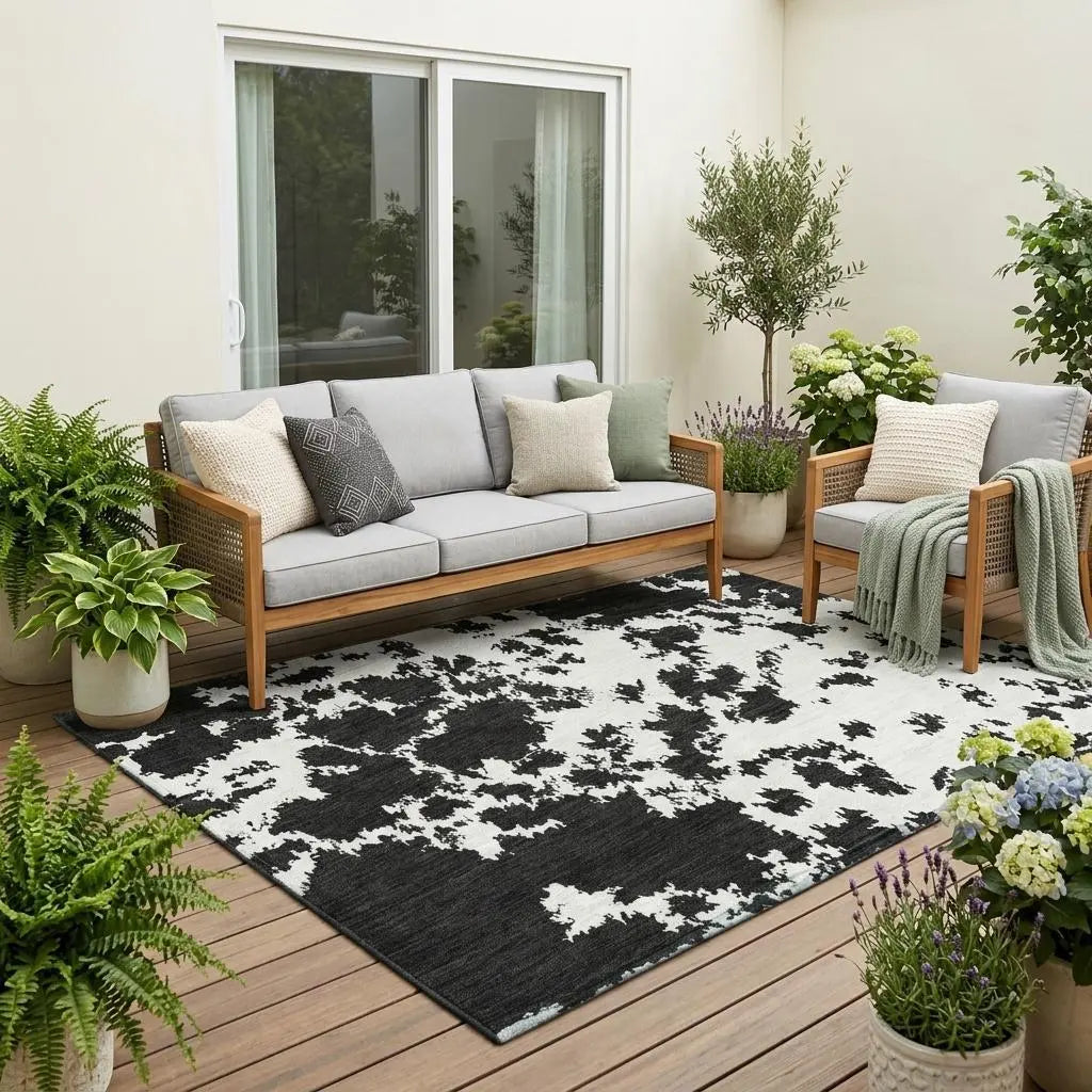 5' X 8' White And Ivory Abstract Washable Indoor Outdoor Area Rug Homeroots Outdoor