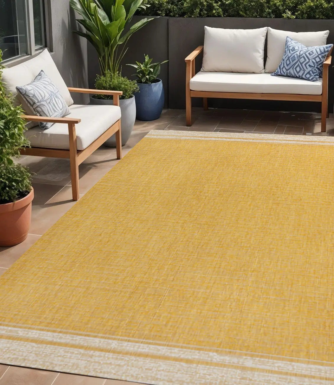 5' X 8' Yellow And Cream Indoor Outdoor Area Rug Homeroots Outdoor
