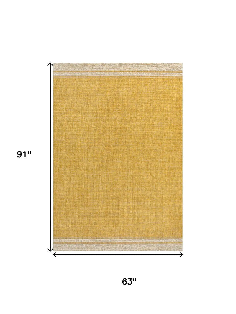5' X 8' Yellow And Cream Indoor Outdoor Area Rug Homeroots Outdoor