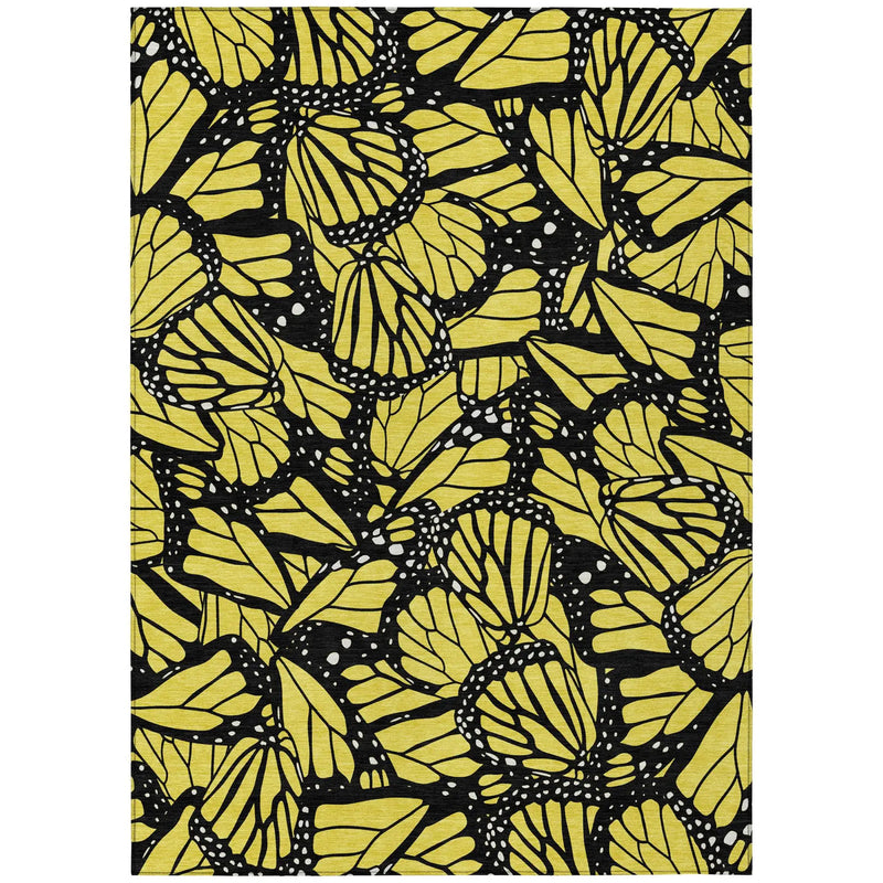 5' X 8' Yellow And Gold Animal Print Washable Indoor Outdoor Area Rug Homeroots Outdoor