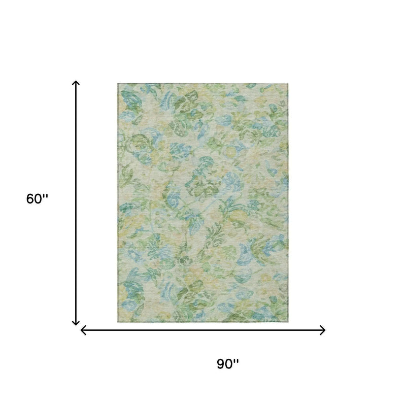 5' X 8' Yellow And Gold Floral Washable Indoor Outdoor Area Rug Homeroots Outdoor