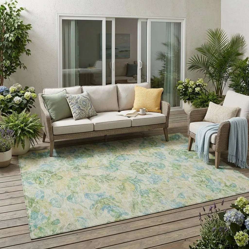 5' X 8' Yellow And Gold Floral Washable Indoor Outdoor Area Rug Homeroots Outdoor