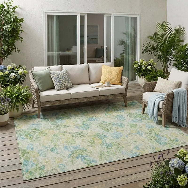 5' X 8' Yellow And Gold Floral Washable Indoor Outdoor Area Rug Homeroots Outdoor