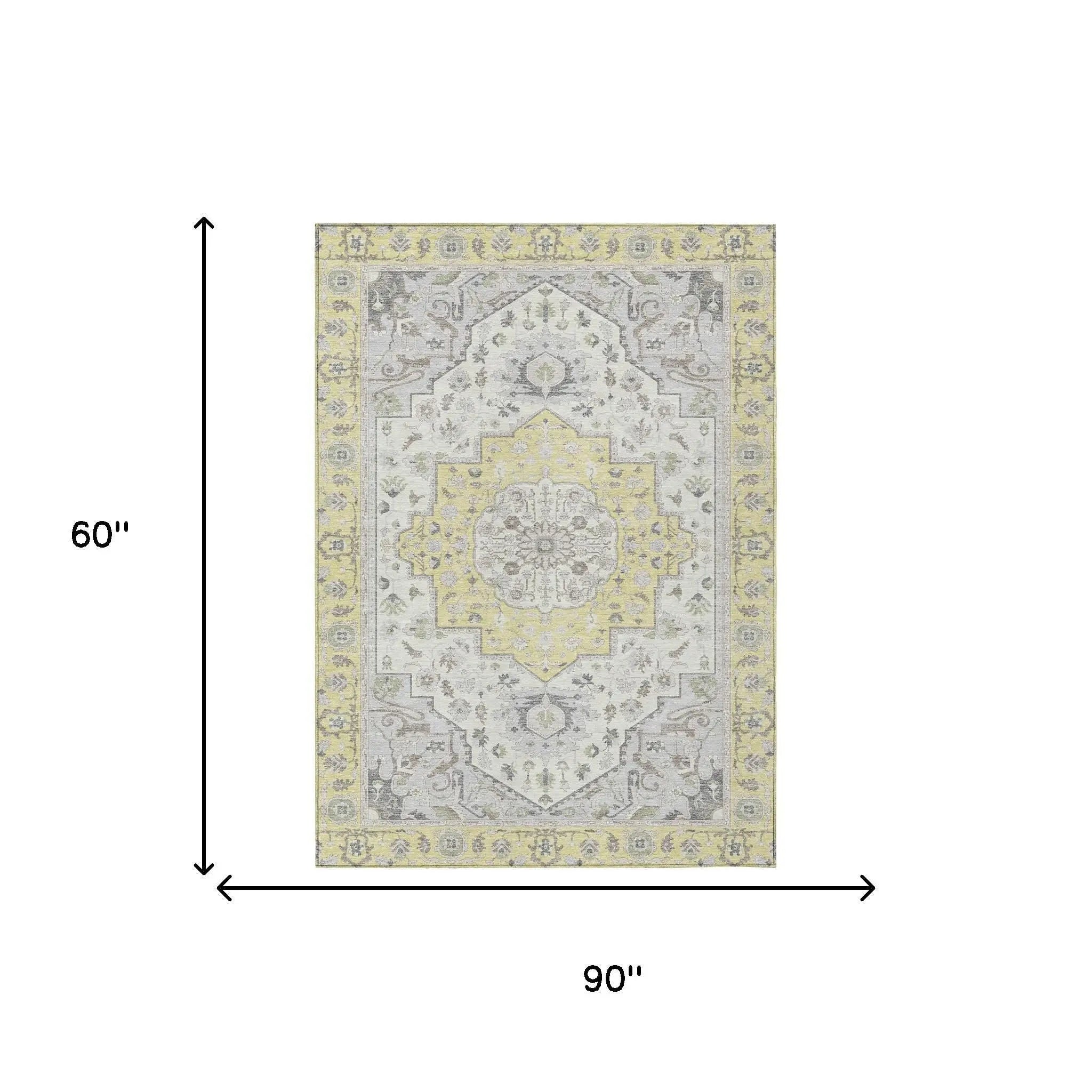 5' X 8' Yellow And Purple Oriental Washable Indoor Outdoor Area Rug Homeroots Outdoor